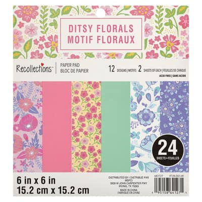 Recollections Ditsy Floral Paper Pad, 6" x 6", 12 Pack