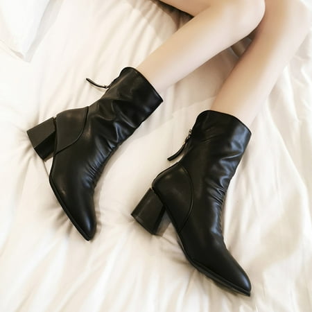 

YOTAMI Women s Shoes Shoes Fashion Solid Color Minimalistic Comfortable Retro Zipper High Heel Thick Heel Boots Vacation Black 6.5