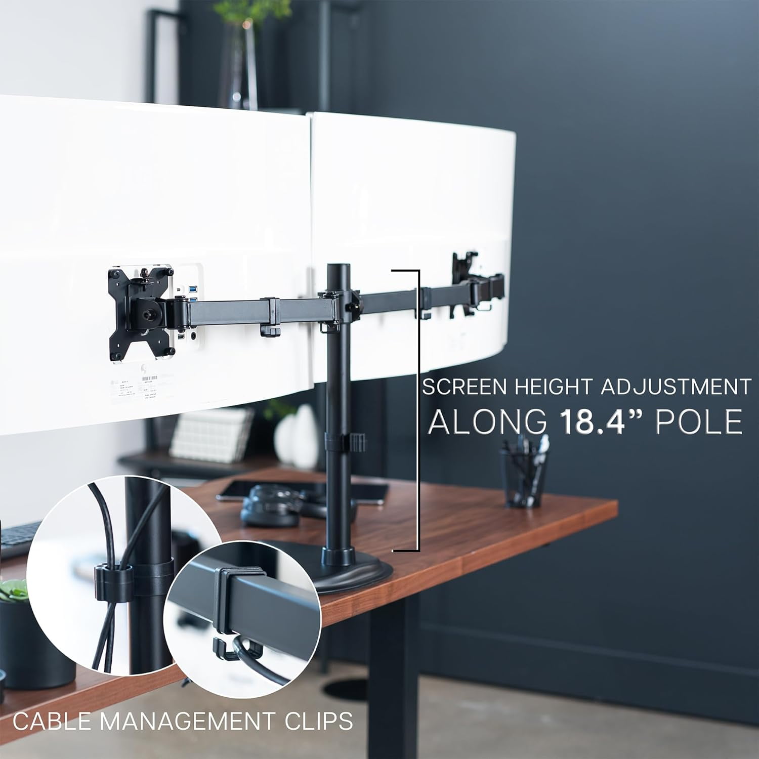 Dual Ultrawide Monitor Mount -Standing Desk Stand for 2 Screens  to 38 Inches Heavy-Duty Adjustable Arms  VESA 100x100mm Black STAND-V038F