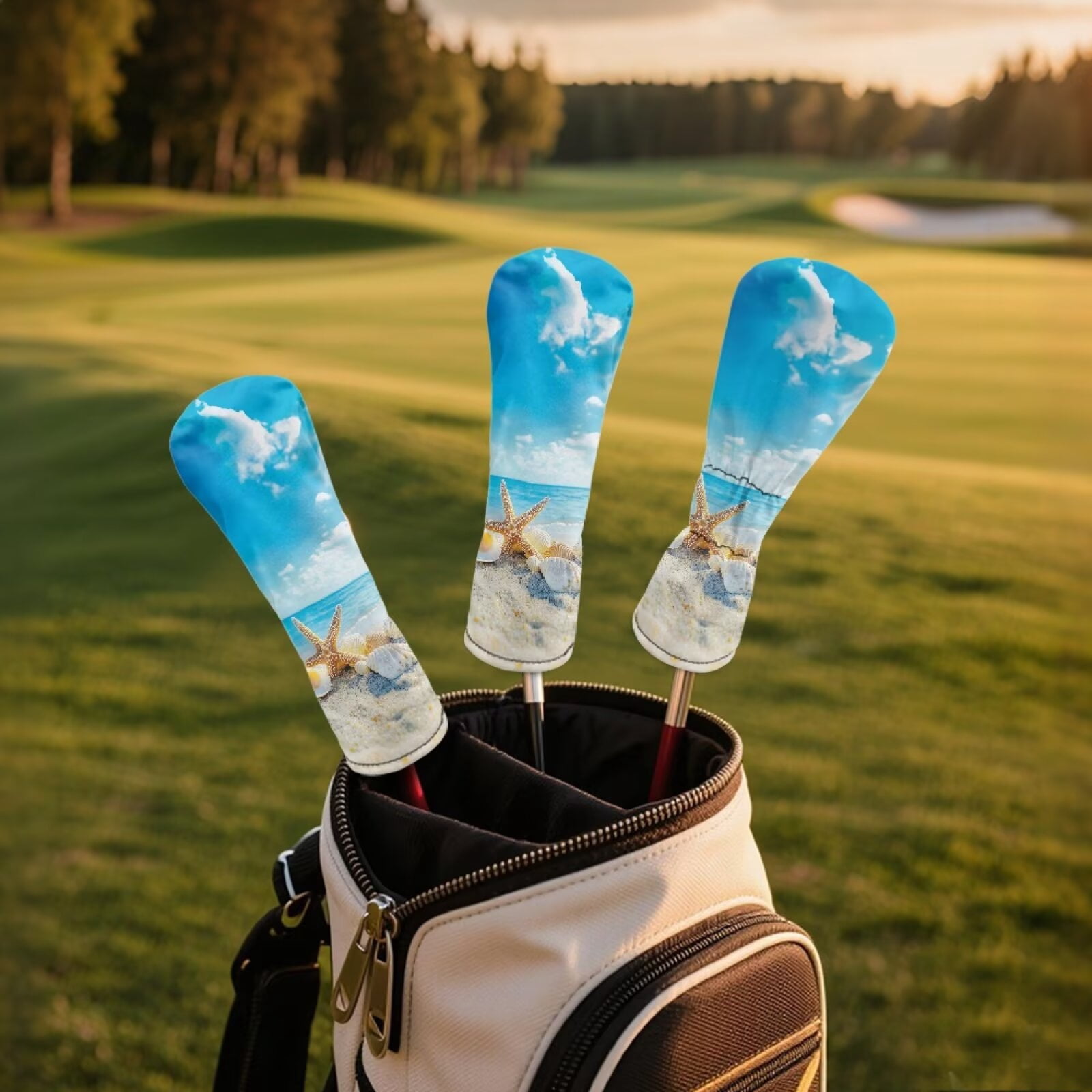 Uorisanigo Golf Club Head Covers Set - Beach Starfish Driver Cover Fariway Wood Headcover Hybrid Head Covers Premium Lightweight Golf Headcover with Anti-Scratch Protection
