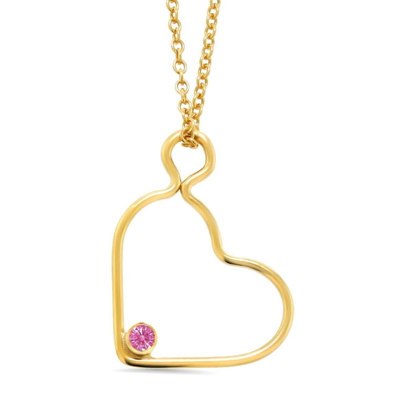 Gem Stone King 14K Gold Filled Heart Pendant Set with Round Pink Zirconia