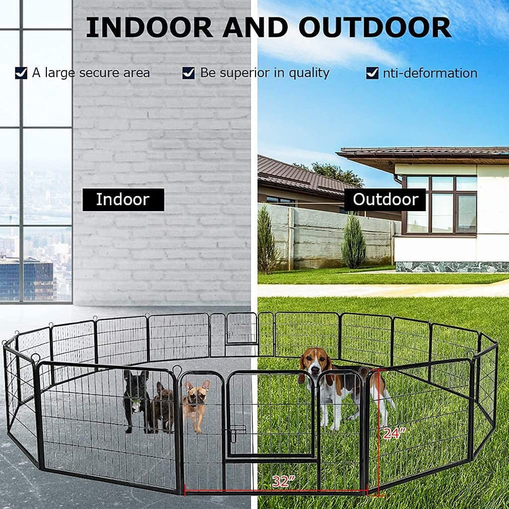 Heavy Duty Pet Playpen 16 Panels 24" Folding Metal Dog Exercise Pen Extra Large Indoor Outdoor Dog Fence with Door Dog Crate Cage Kennel Pet Enclosure for Small-Large Animal