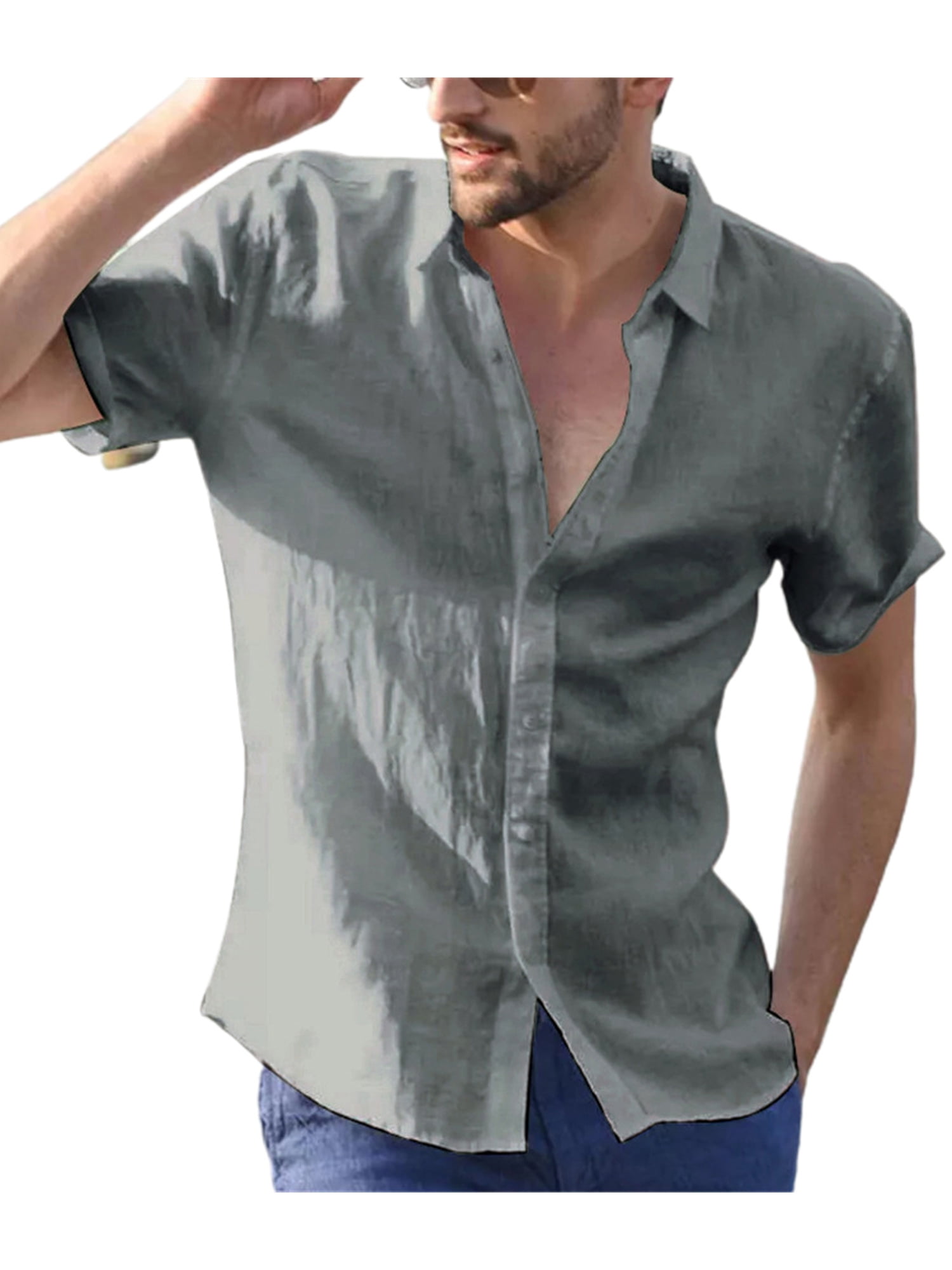 Mens Summer Shirt Casual Button Down Short Sleeve Beach Shirts 