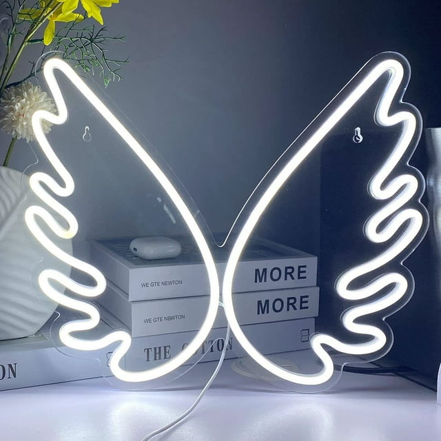 Luz nocturna LED de neón con alas de ángel, alimentada por USB, para marquesina decorativa, ideal para bares, pubs, tiendas, clubes, garajes y fiestas en casa (36,5 x 33,2 cm)