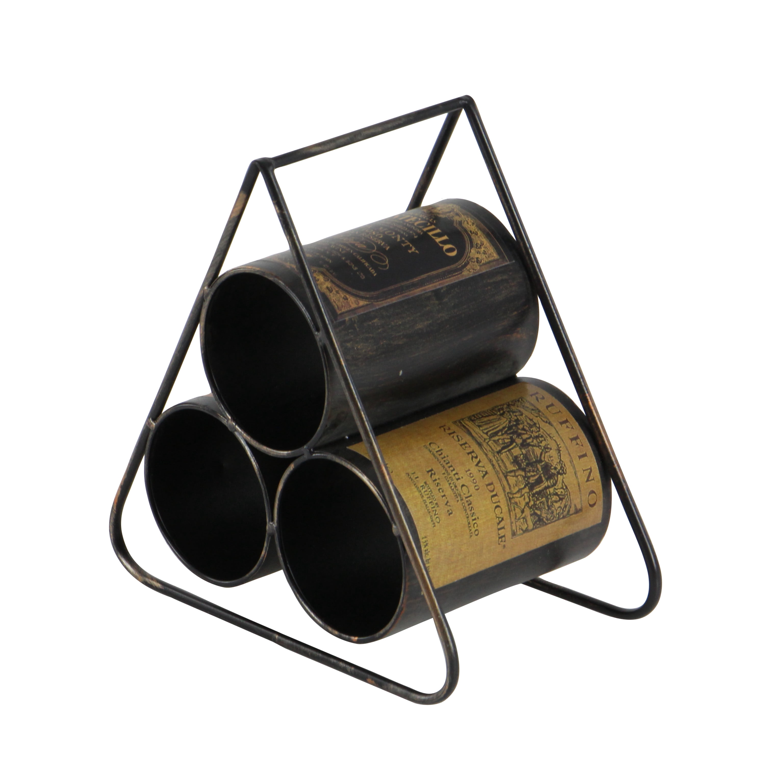 DecMode 11" x 10" Black Metal 3 Bottles Wine Rack, 1-Piece
