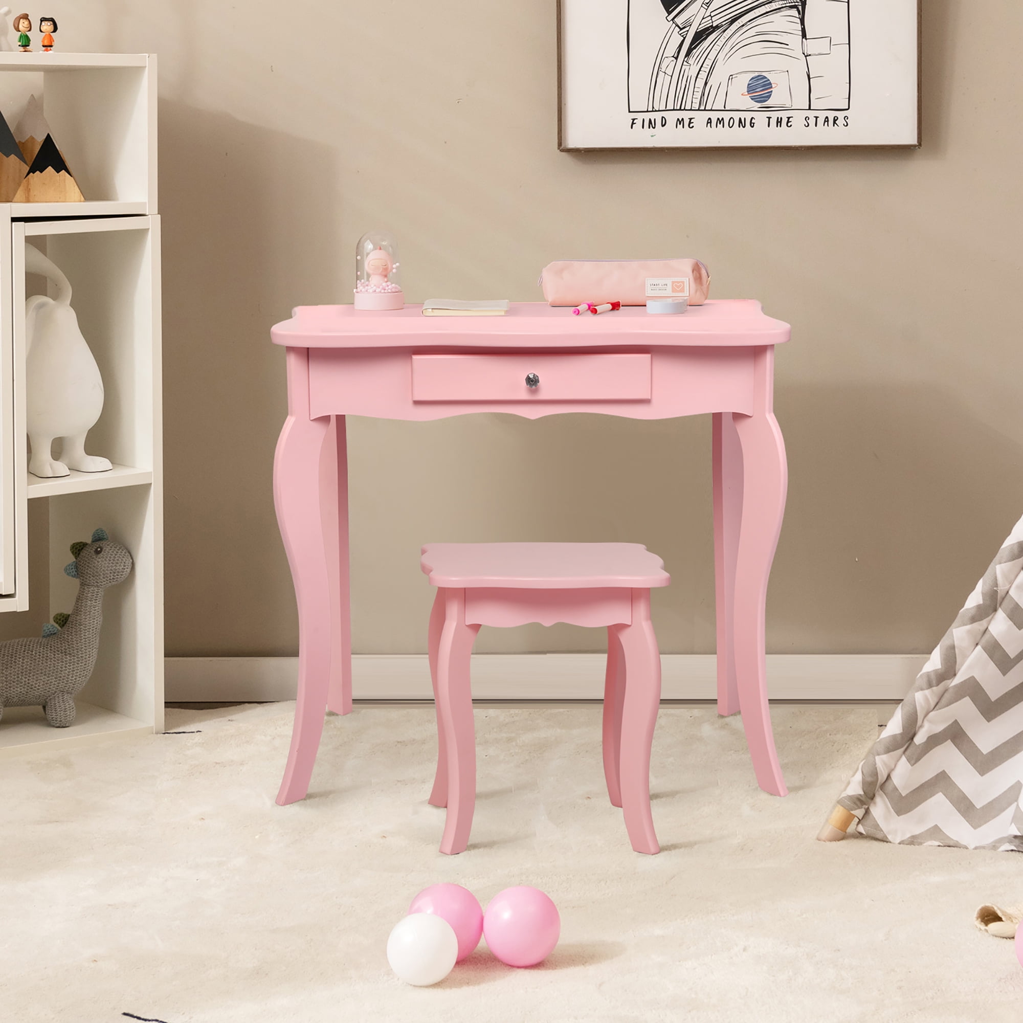 Costway Vanity Table Stool Princess Dressing Make Up Play Set