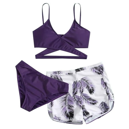 TANGNADE Womens Swim Bottoms Women s Spaghetti Strap High Waist Bikini Set Sports Sexy Swimsuit Three Piece Swim Bottom