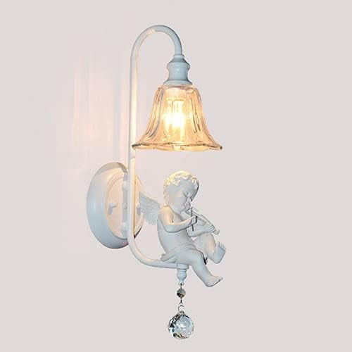 E14 Northern Europe Violin Angel Wall Lamp Milky White Wrought Iron Wall Light Glass Lampshade Crystal Decoration Children's Room Illumination Lamps