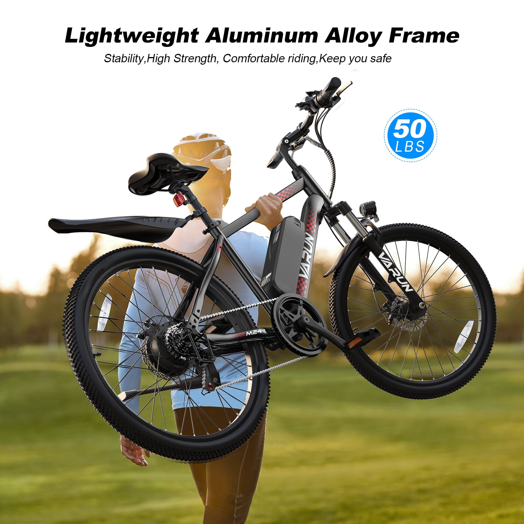 VARUN 24'' Adult E Bike, 350W 20MPH Electric Mountain bike with 36V7.8AH Removable Battery with Fork Suspension and Dual Disc Brakes
