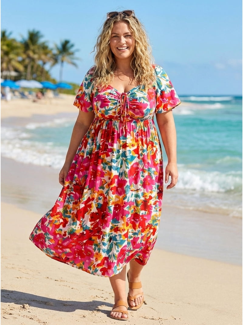 3xl party wear dress yillto Womens Plus Size Short Sleeve Maxi Dress High Waist Pleated Elegant  Party Maxi Dresses S-3XL
