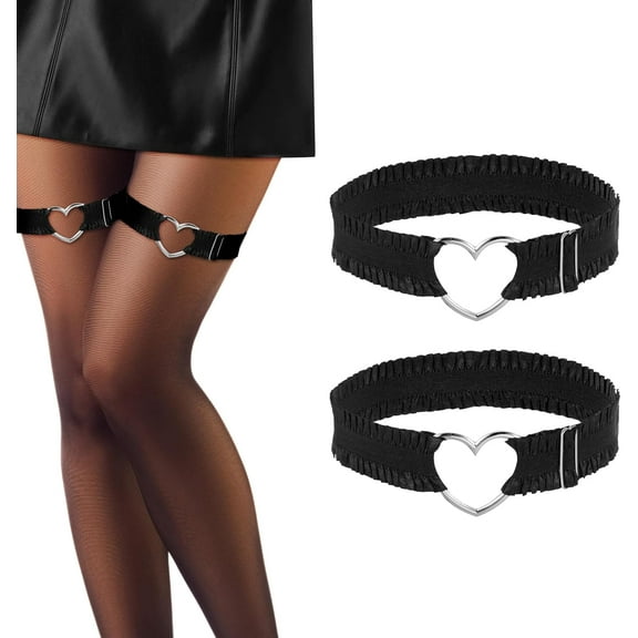 2pcs Adjustable Heart Lace Thigh Garter Belts for Women, Pink Elastic Leg Garters Belt, Non-Slip Thigh Strap
