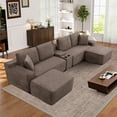 thumbnail image 2 of Muumblus 125" Cloud Sectional Sofa with Storage Console, U-Shaped Modular Couch with 2 Ottomans, USB, Cup Holders, Oversized Corduroy Living Room Sofa, Brown, 2 of 8