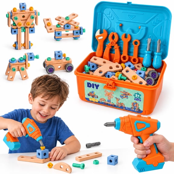 JUGAAD LIFE 123PCS Kids Tool Set with Electric Drill, Toddler Pretend Play Tool Set Toolbox, Screwdriver, Construction Tools Toys for 3 4 5 6 Years Old Boy Girl, Birthday Gift