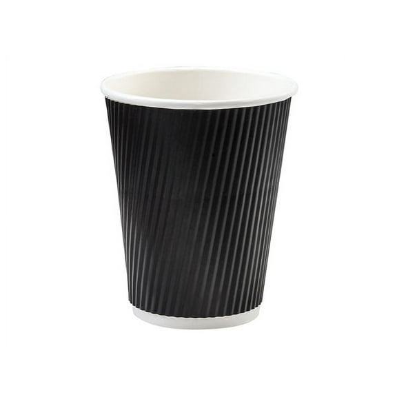 Pack of 500, Black 12 Oz Groove Hot Paper Cups Made in USA w/Straight Groove Design Provides Insulation - No Sleeves Needed for Most Hot Drinks