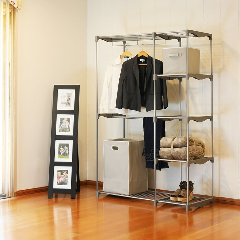 Simple Houseware Freestanding Clothes Garment Organizer Closet Silver