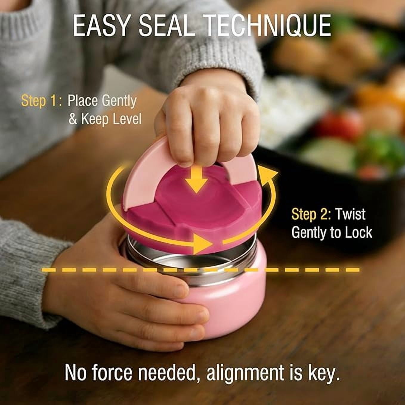 Primlect Bento Box, 3-Compartment Kids Lunch Container Set, with Leak-Proof Insulated Food Jar, Pink