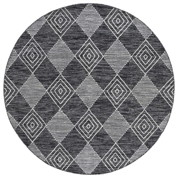 SAFAVIEH Kilim Elouise Diamond Polyester Area Rug, Black/Ivory, 6' x 6' Round