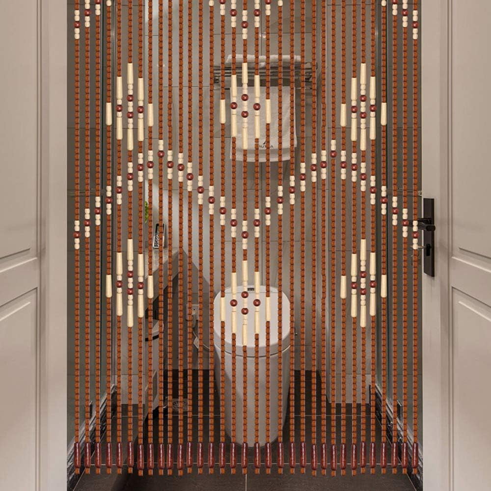 Miumaeov 35.4 * 68.9inch 32 Strands Wooden Bead Curtain,32 Lines Porch Door Fly Screen Decor Brown Curtain Bamboo Wood