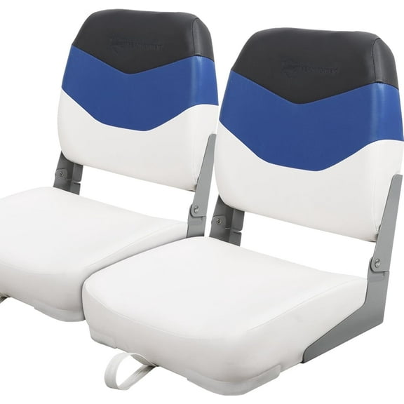 Seamander Fishing Boat Seats, White/Blue/Dark Grey, Folding Seats, 2 Count