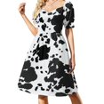 thumbnail image 1 of Vestido de manga corta con estampado de vaca, ropa de fiesta, vestidos para mujer, atuendo de festival, vestidos de verano para mujer, vestido 2025, 1 of 7