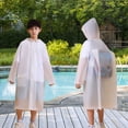 thumbnail image 1 of Kids' EVA Backpack Access Rain Poncho School Storm Commute Gear Extended Hood Shield Windproof Rainproof Cape Quick Dry Reusable 6-12 Years White 140, 1 of 6