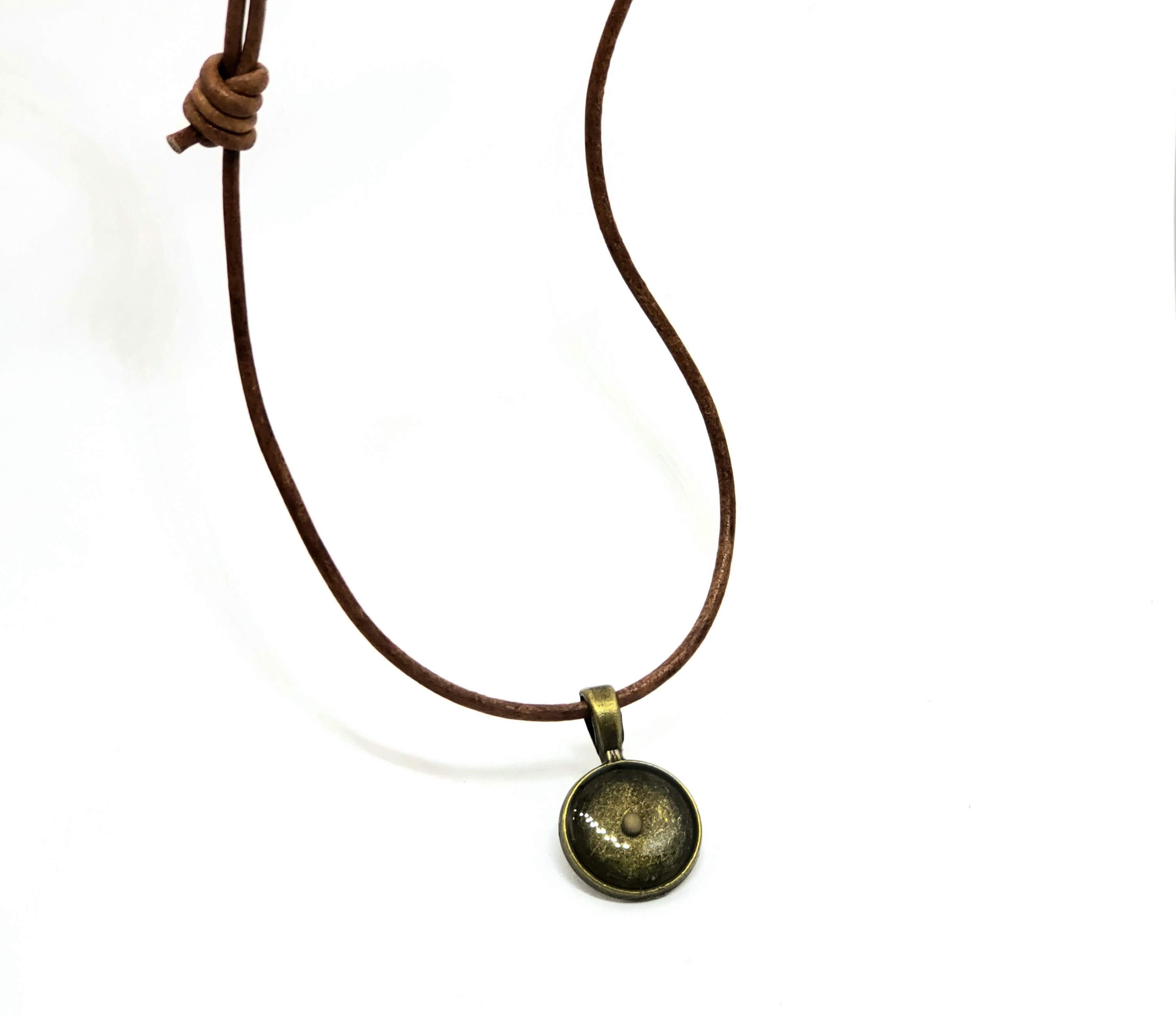 Mustard seed necklace for men, hand made rustic adjustable leather necklace, bronze and resin, faith and inspiration
