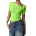 thumbnail image 2 of Women'S Off the Shoulder Tops Bo-W Y2k T Shirt Short Sleeve Fitted Summer Tee Grass Green S, 2 of 7
