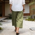 thumbnail image 4 of Women's Beach Capri Pants Cotton Linen Loose Fit Wide Leg Pants High Waisted Pleated Summer Vacation Trousers, S-3XL, 4 of 9