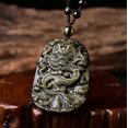 thumbnail image 3 of EOEMY Natural Gemstone Gold Obsidian Dragon Necklace Amulet Pendant With Bead Chain, 3 of 9