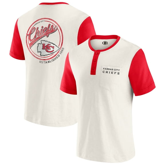 Men's Darius Rucker Collection by Fanatics Cream Kansas City Chiefs Henley Colorblock Slub Pocket T-Shirt
