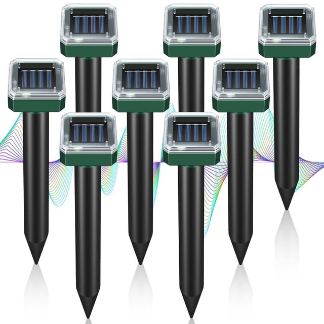 Repelente de lunares YOOYHHOME, alimentado por energía solar, paquete de 8 unidades, ultrasónico