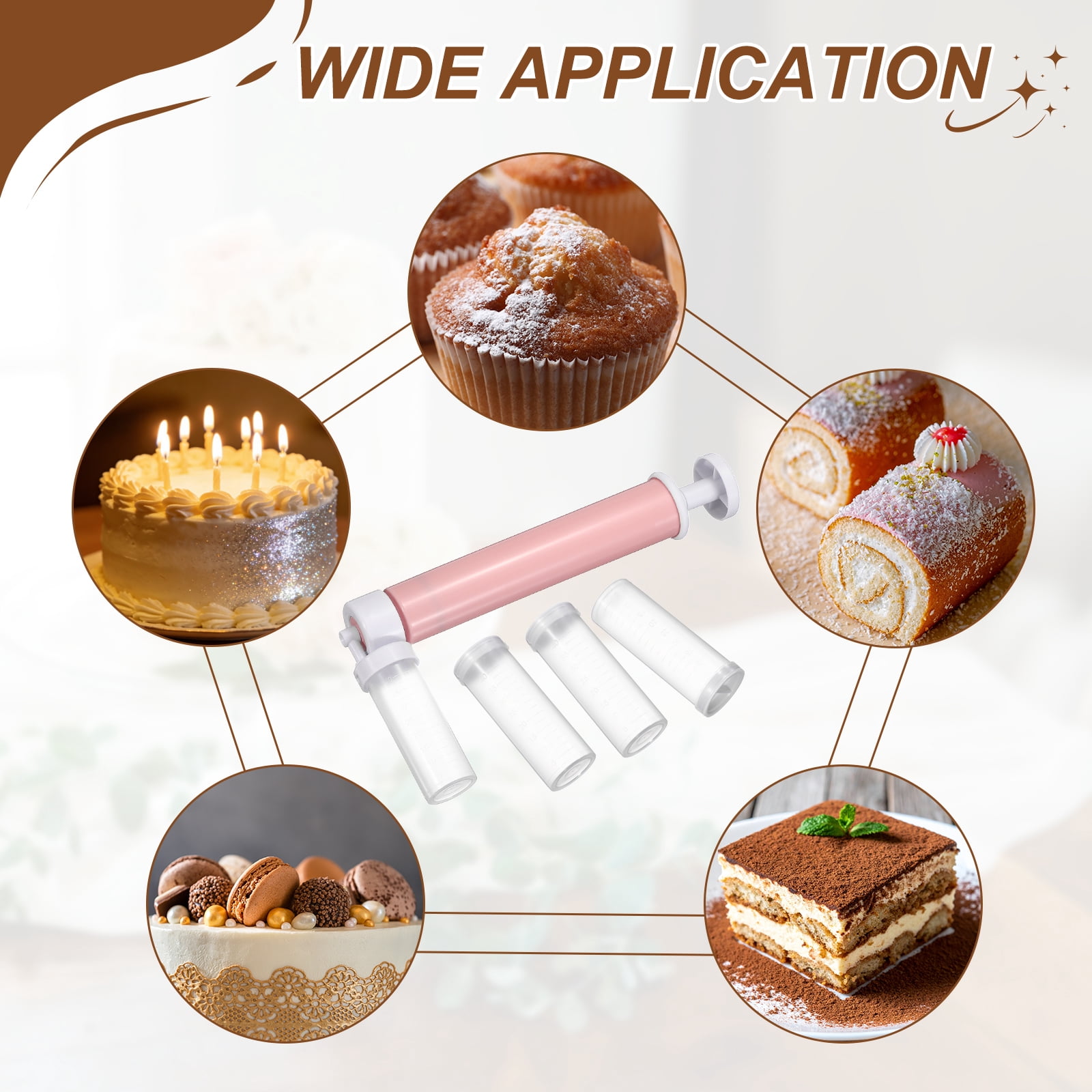 Uxcell 2Pcs Manual Air Brush for Cake Decorating, Cake Air Brush Kit Spray Gun with 4 Tubes for Home Kitchen DIY Baking Cake Cupcakes Cookies and Desserts, Purple/Pink