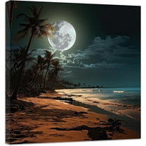 ZHONGYUTONG Full Moon Canvas Wall Art Night Beach Palm Tree Painting Prints Natural Seascape Modern Artwork for Living Room Home Decor Framed (18.00" x 18.00")