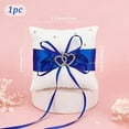 thumbnail image 2 of Ring Cushion Wedding Marriage Couple Ring Holder Ring Bearer Cushion Wedding Ring Pillow Blue Bow Knot Double Hearts Diamonds Wedding Ring Pillow Bearer Holder Pillow with Bow Knot, 2 of 9