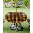 thumbnail image 2 of Halloween Tablecloth with Umbrella Hole and Zipper Orange and Black Plaid Round Outdoor Tablecloths 60 Inch Table Clothsered Patio Table Cloth Cover for Holiday Party Picnic Backyard Garden Decor, 2 of 5