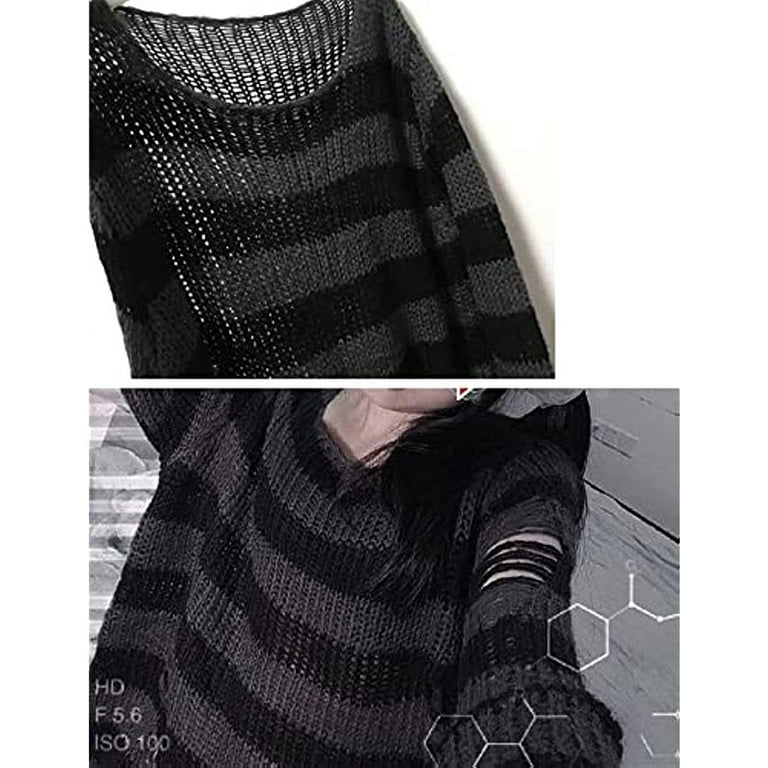 CAREFORM Y2K Oversized Goth Punk Ripped Striped Long Sleeve CAREFORM Y2K Oversized Goth Punk Ripped Striped Long Sleeve