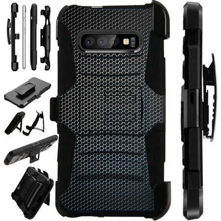 Compatible Samsung Galaxy S10 Plus S 10 Plus (2019) Case Armor Hybrid Phone Cover LuxGuard Holster (Mesh Metal