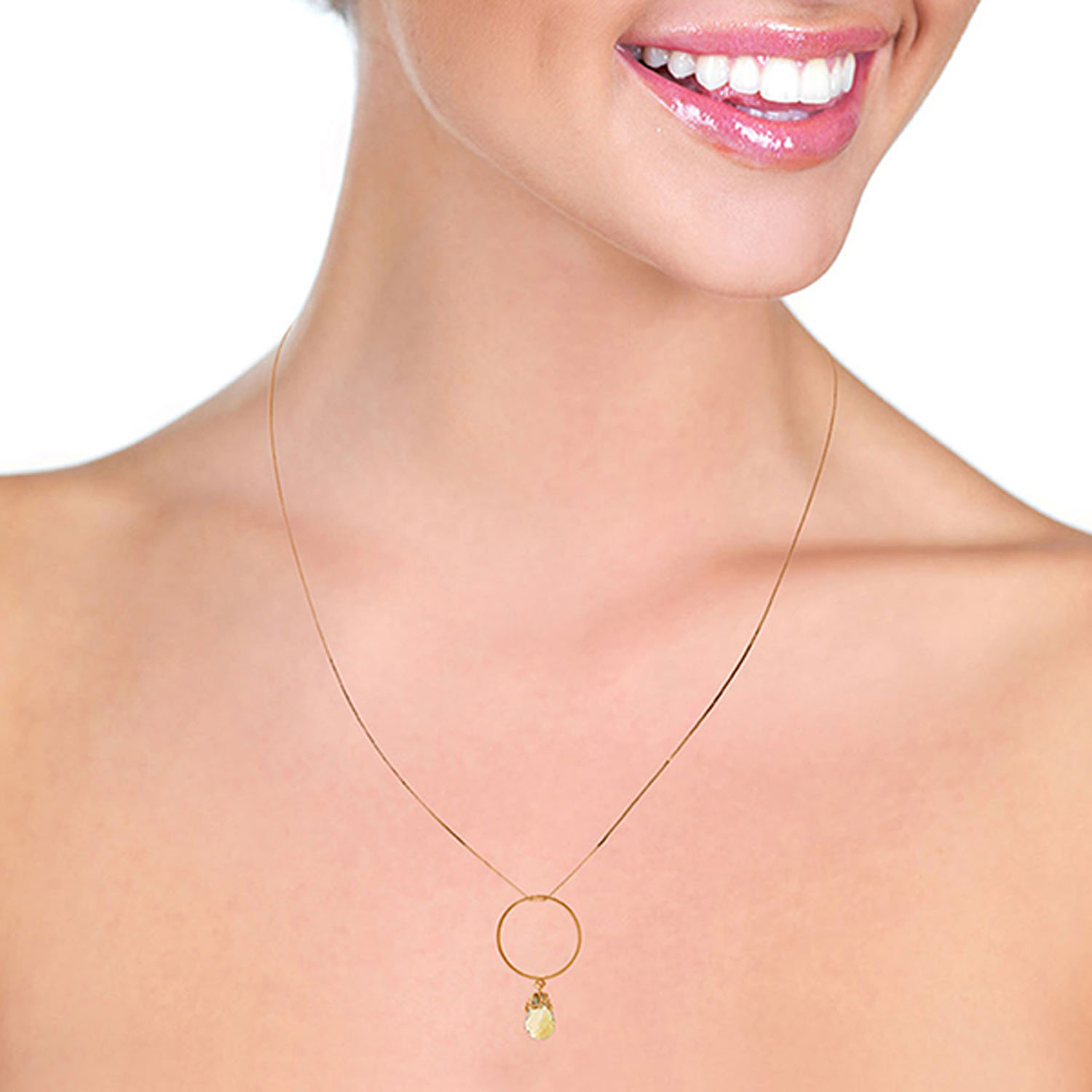 Galaxy Gold 3 Carat 14k 20" Solid Rose Gold Necklace with Natural Citrine Charm Circle Pendant - image 2 of 2