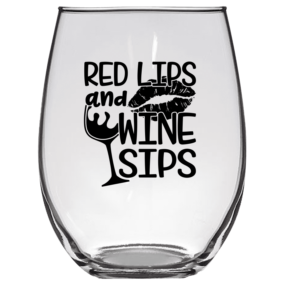 Red Lips and Wine Sips v2 Funny Wine Glass