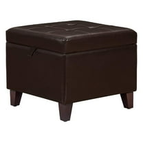 18 Inch Storage Ottoman, Faux Leather Tufted Ottoman with Wood Legs - Brown Foot Rest for Living Room, Rectangular Storage Cube