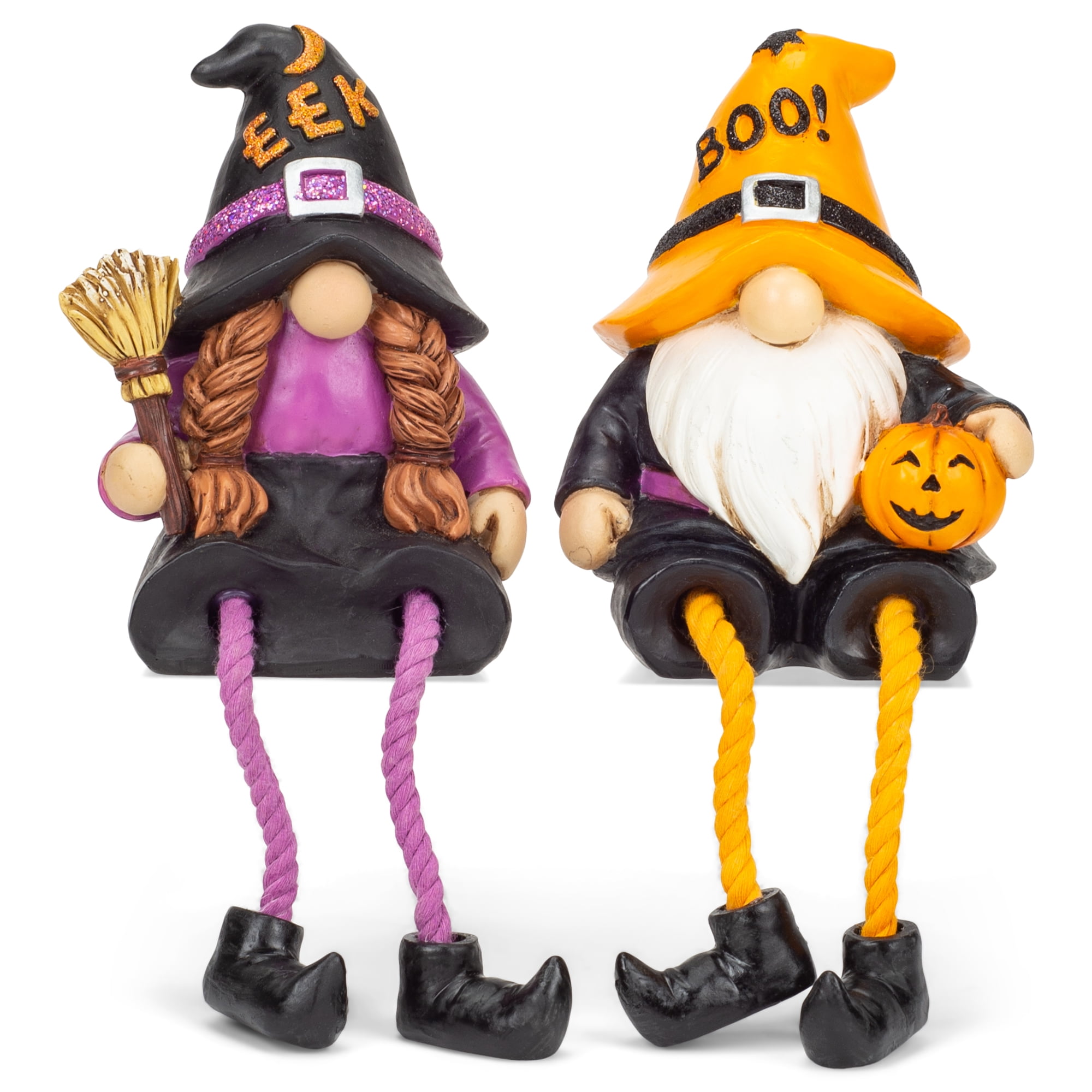 Orange Black Gnome Couple Witch Pumpkin 6.5 inch Resin Decorative Shelf ...