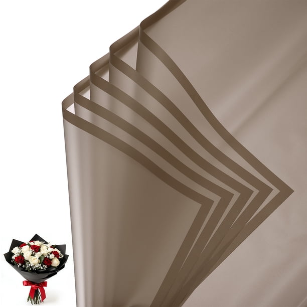 Papel de Envoltura de Flores Uxcell, Papel de Ramo Impermeable Mate para Suministros de Florista, Papel de Embalaje para Manualidades de Boda y Regalos de Cumpleaños Café