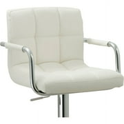 AC Pacific Contemporary Adjustable Swivel Kitchen Bar Stool Chair with Cushion and Armrest, 24-33, White