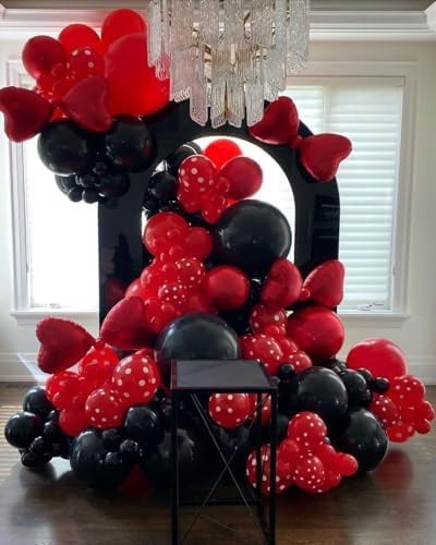 Red and Black Balloon Arch Kit, 140Pcs Different Sizes inch Black and Red Balloons and Confetti Party Balloon Garland Kit for Birthday, Wedding, Graduation, Anniversary, Prom Decorations