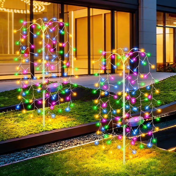 Solar Garden RGB Lights,240 LED Firework Lights Color Christmas Garden Light with Twinkling,2 Pack Fairy Swaying Landscape Light,Outdoor Waterproof Path Light for Garden Yard Party Decoration Gifts