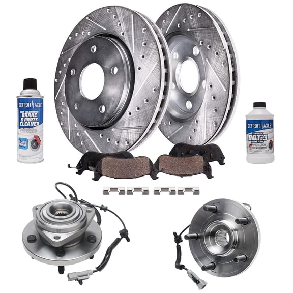 Detroit Axle - Front Wheel Bearing Hubs Drilled Rotors Brake Pads Replacement for 2005-2010 Jeep Commander Grand Cherokee