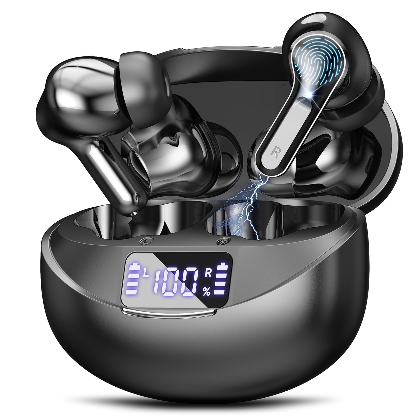 HAOYUYAN Bluetooth 5.4 Wireless Earbuds HiFi Stereo 50H Playtime LED Display Noise-Canceling Mic IPX7 Waterproof Earphones for Office/Running