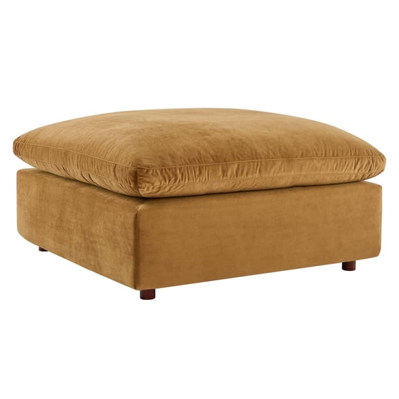 Modway Commix Down Filled Overstuffed Performance Velvet Ottoman in Cognac