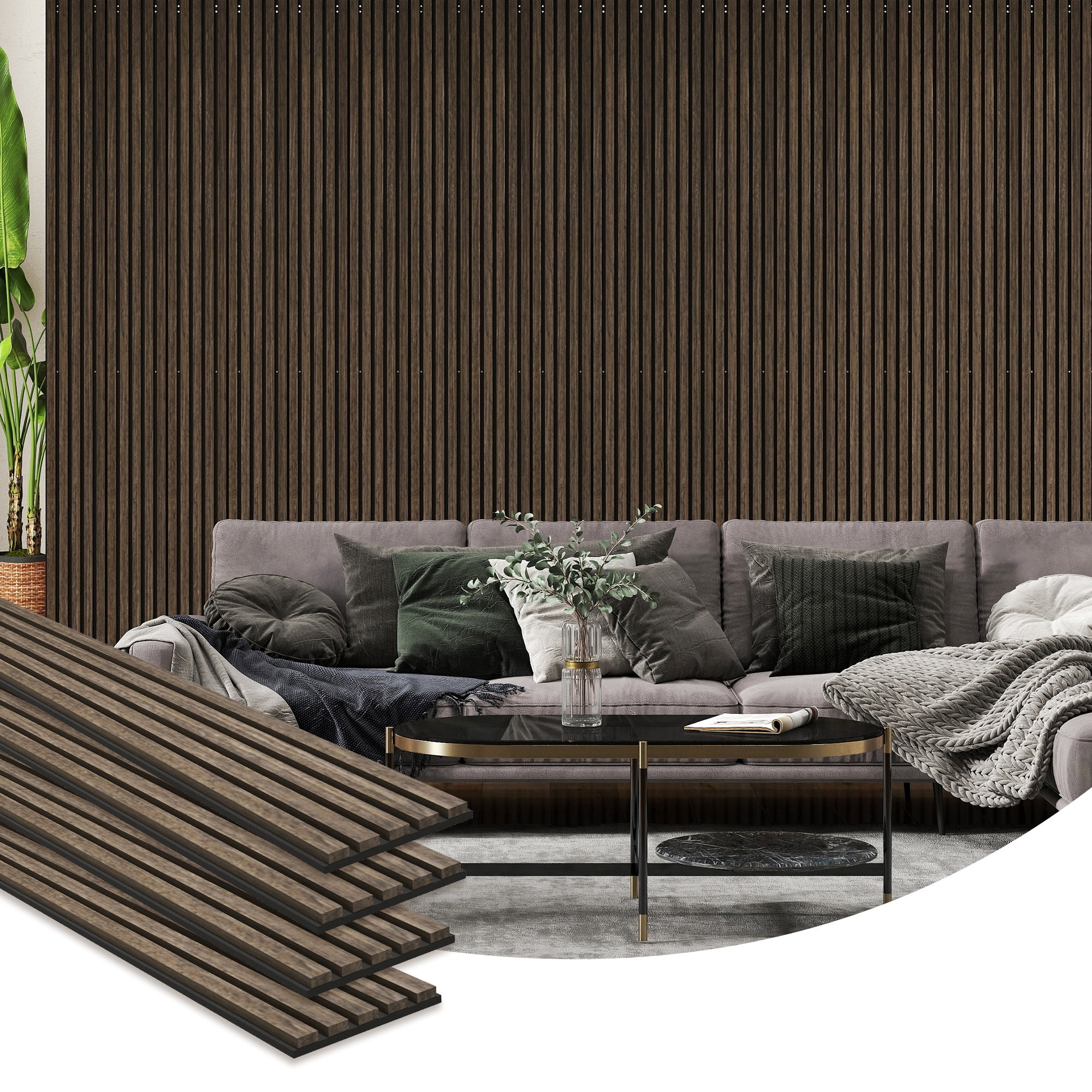 HOMCOM 95" x 8" 4 Pack Wood Wall Panels for Sound Absorbing, Acoustic Wood Panels for Interior Wall Decor, Ceiling, Walnut