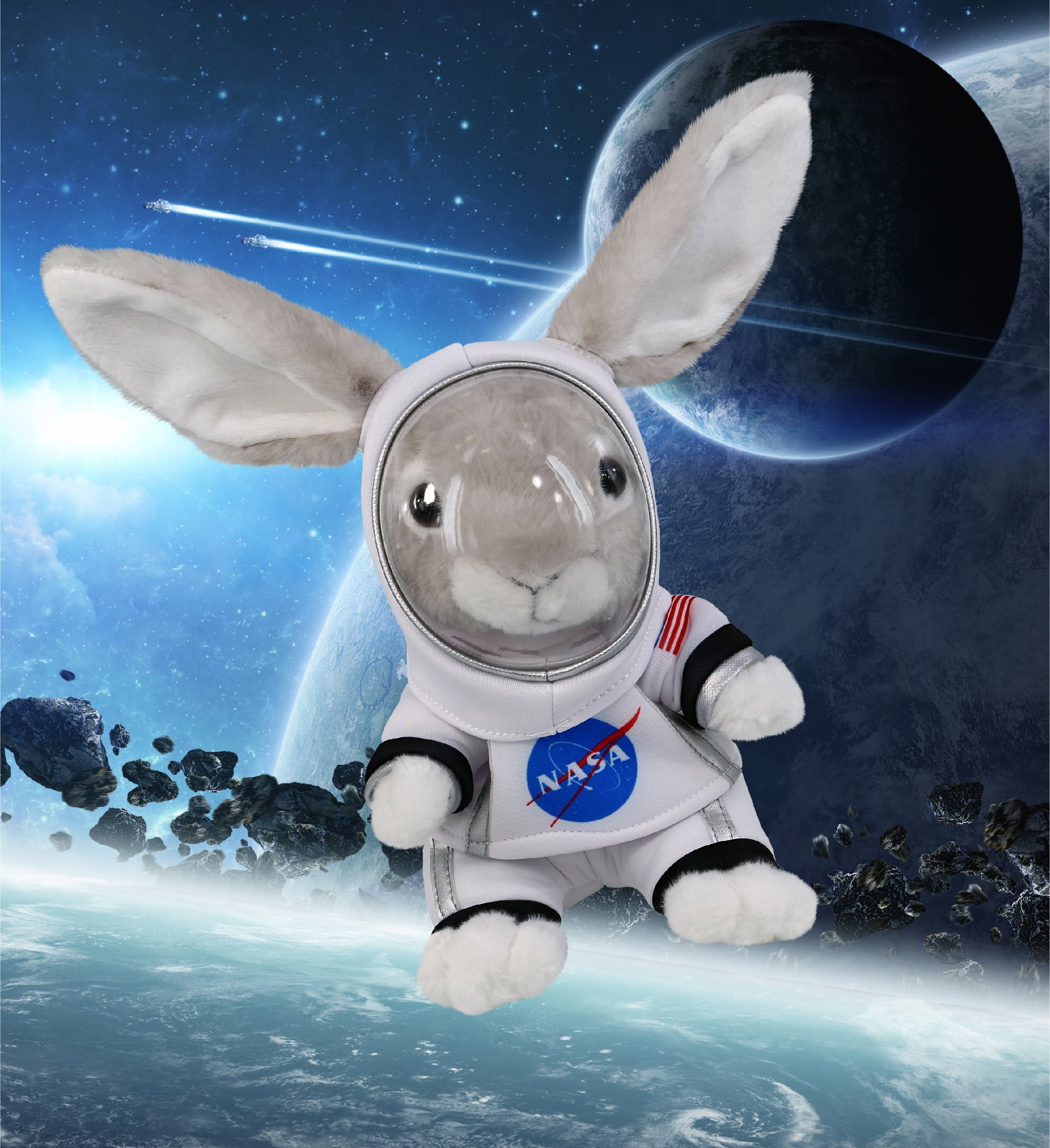 DolliBu Sitting Gray Rabbit Astronaut Plush Toy - Super Soft Farm Life Astronaut Stuffed Animal with Space Helmet and NASA Astronaut Suit, Spaceman Doll Decor for Girls and Boys - 6.5 Inch